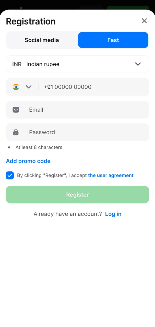 Sign up through the 1win registration screen to create your account.