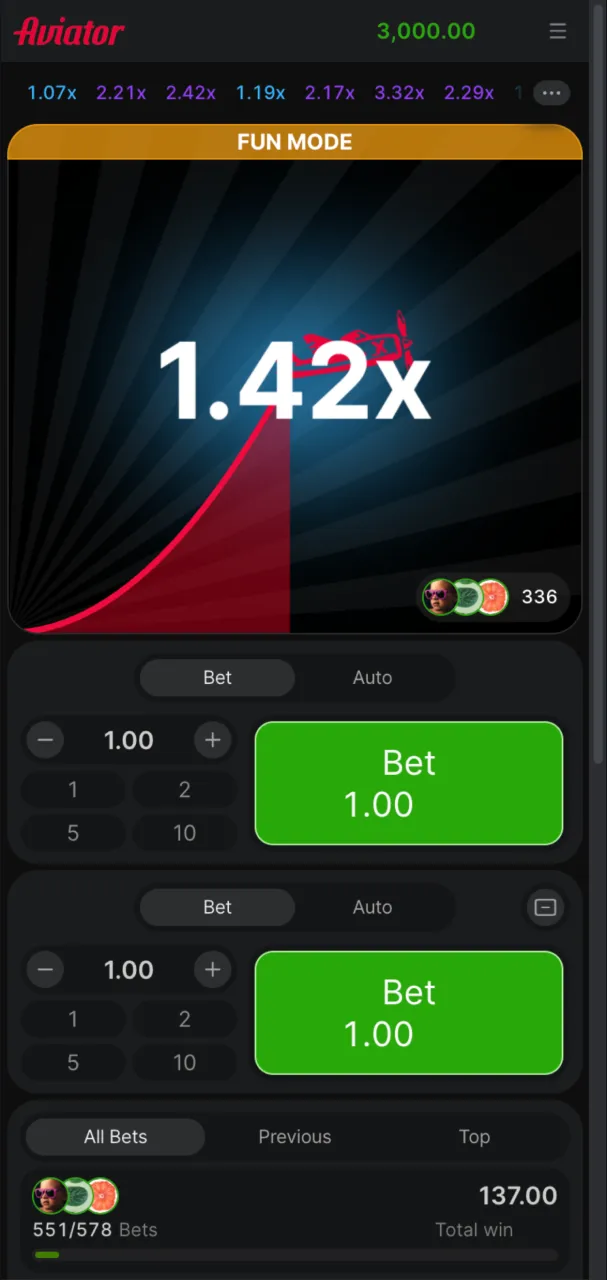 Beginning of Aviator gameplay with takeoff animation.