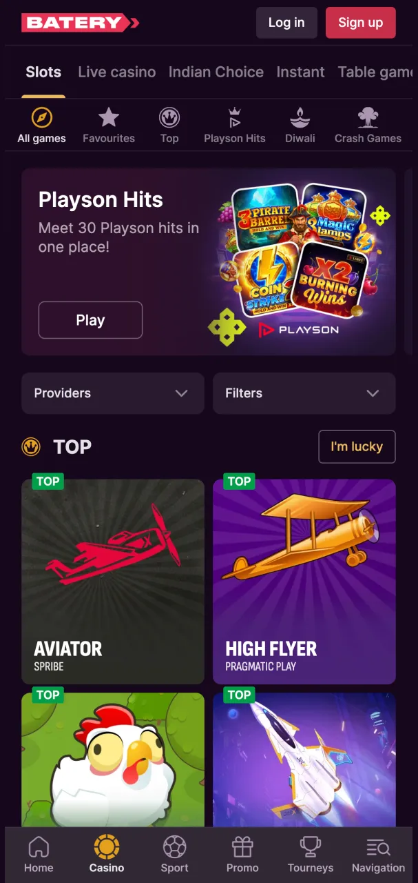 Browse through the rich selection of casino entertainment at Batery.