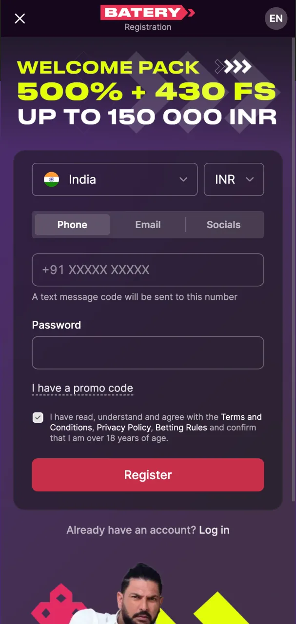 Join Batery by filling out the account creation screen.