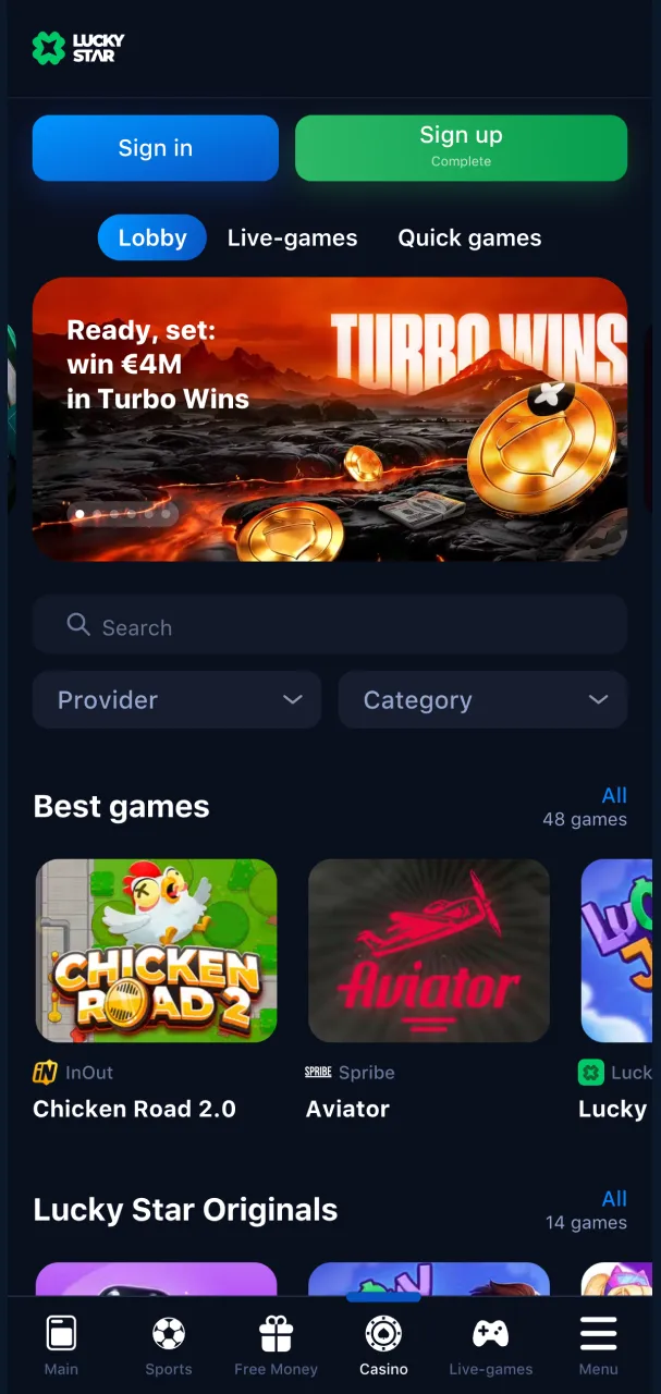 Diverse entertainment choices available in the Lucky Star casino area.