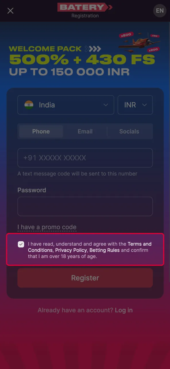 Aviator requires agreement with site rules.