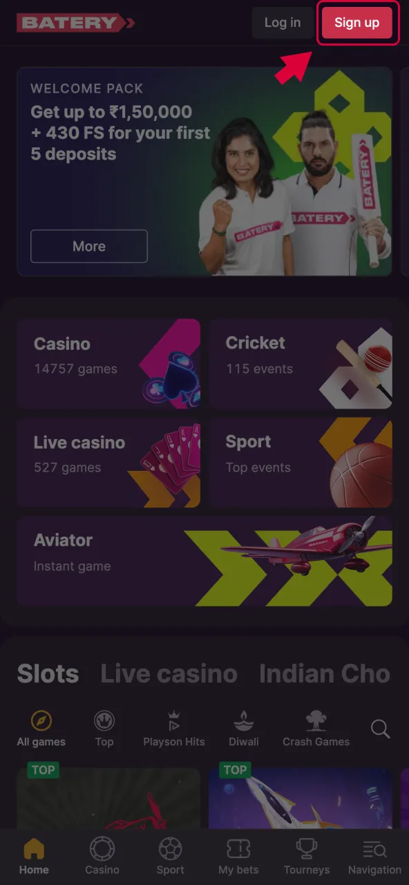 Click register and access Aviator game.