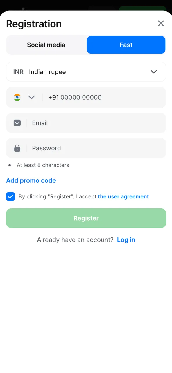 Create account and access Aviator game.