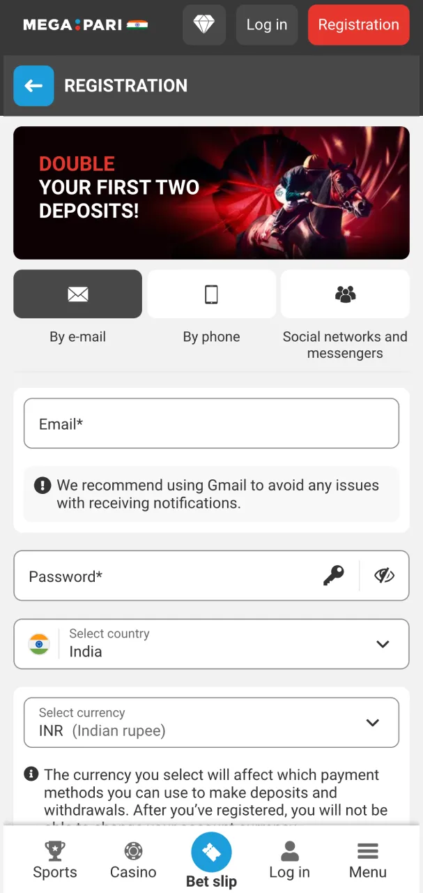 Megapari signup form showing fields for account creation.