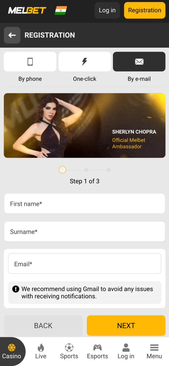 Create Aviator account using registration button.