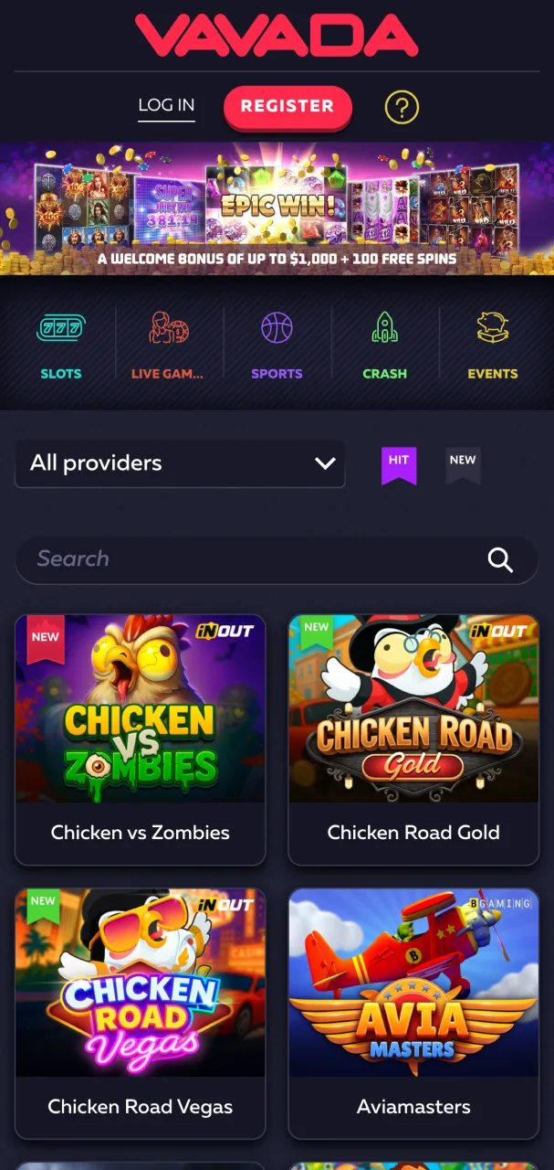 Explore every option through the central Vavada website screen.