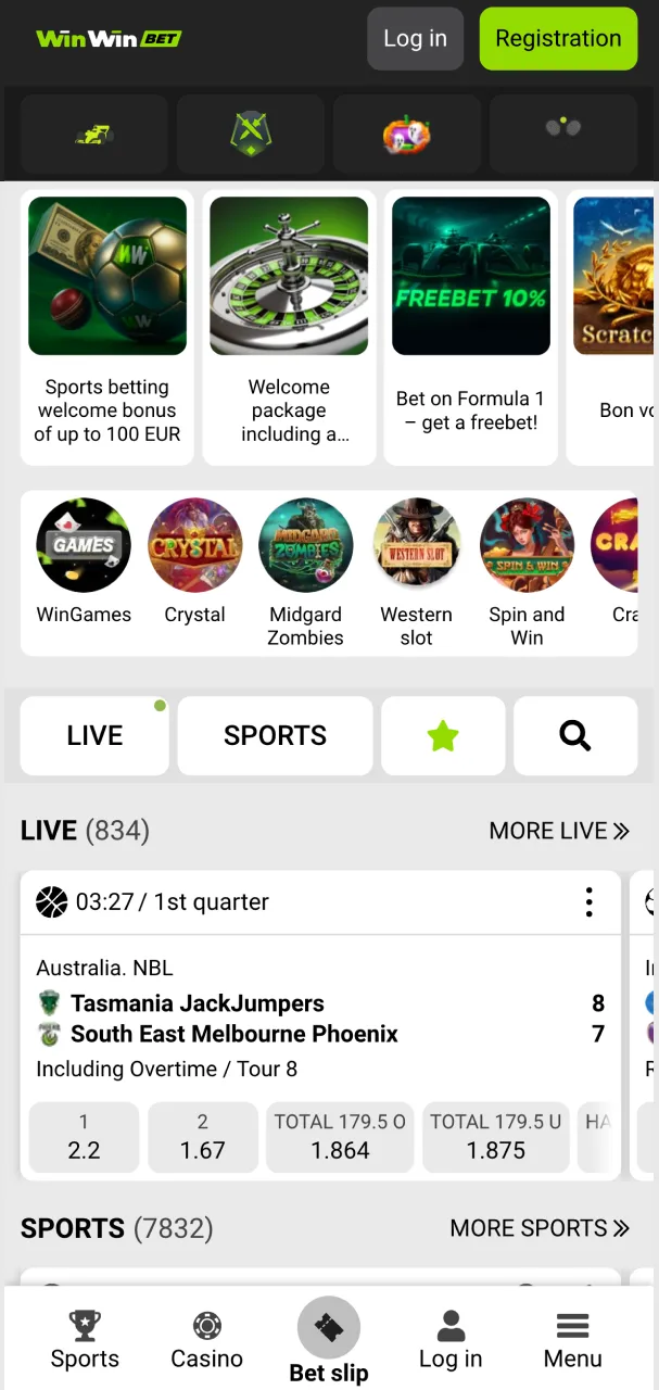 WinWin front page presenting platform highlights and entry point.