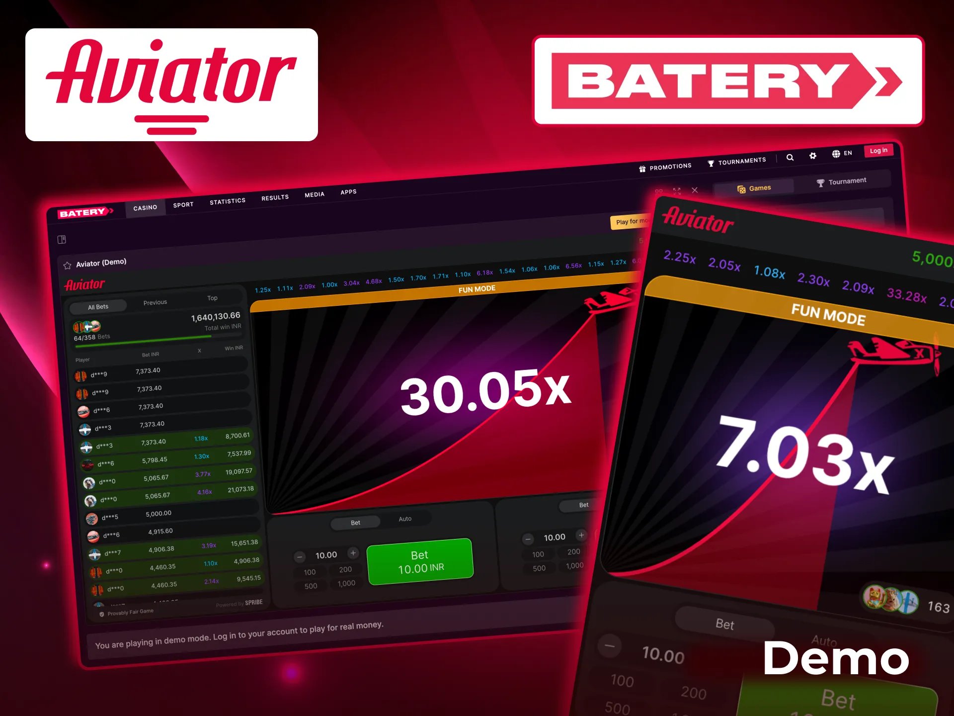 Batery Aviator demo mode gives practice funds to learn rules and test winning strategies.