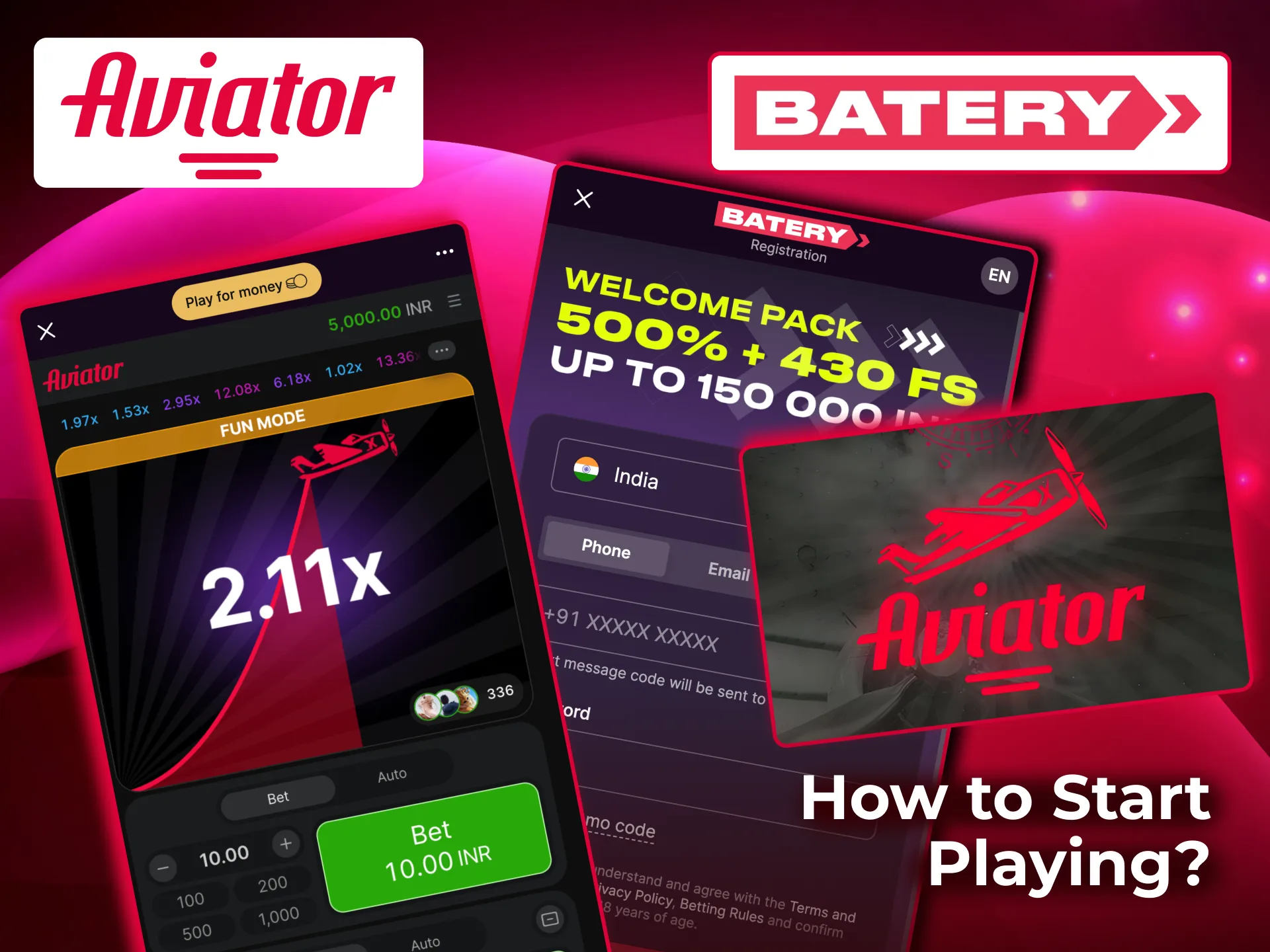 Steps to play Aviator on Batery include registration, search in Casino, and starting game.