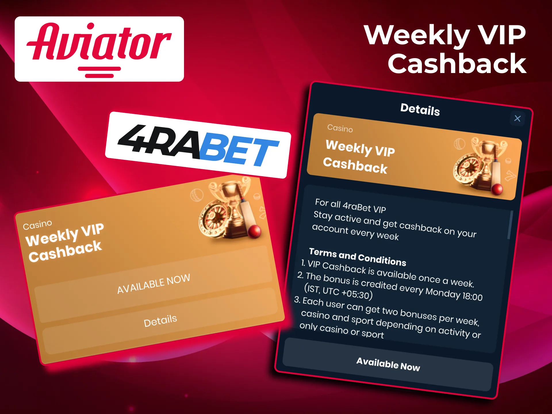 Weekly Aviator VIP cashback provides bonus returns that grow as player level improves at 4rabet.