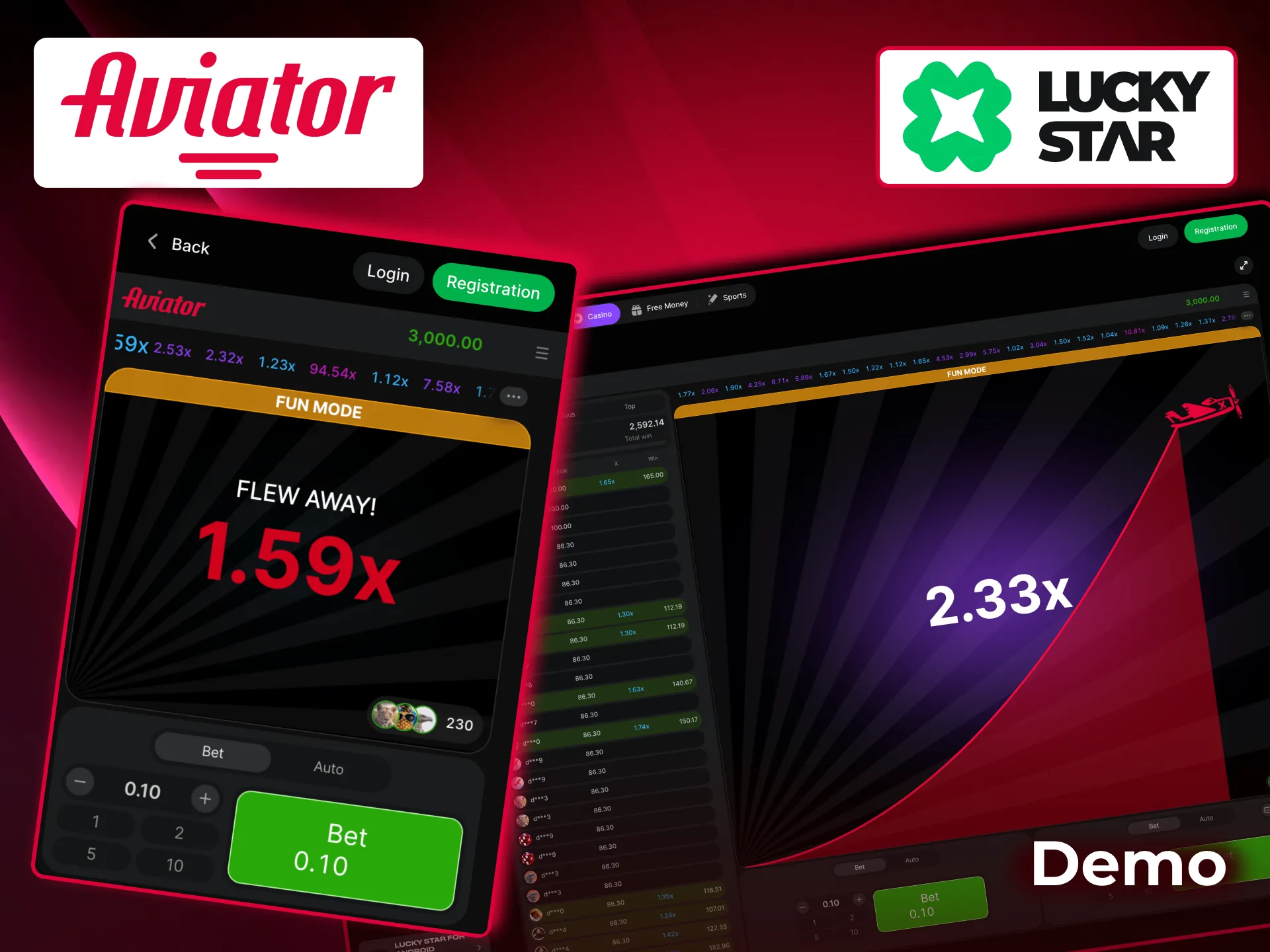 Aviator on Lucky Star available only in real money mode, no demo version offered.