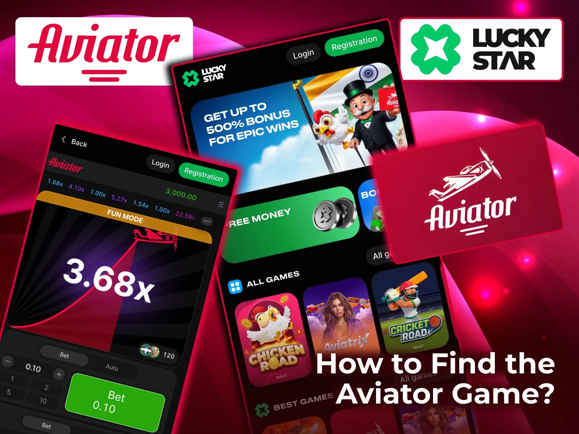 Aviator on Lucky Star site available through Casino navigation or instant search option.