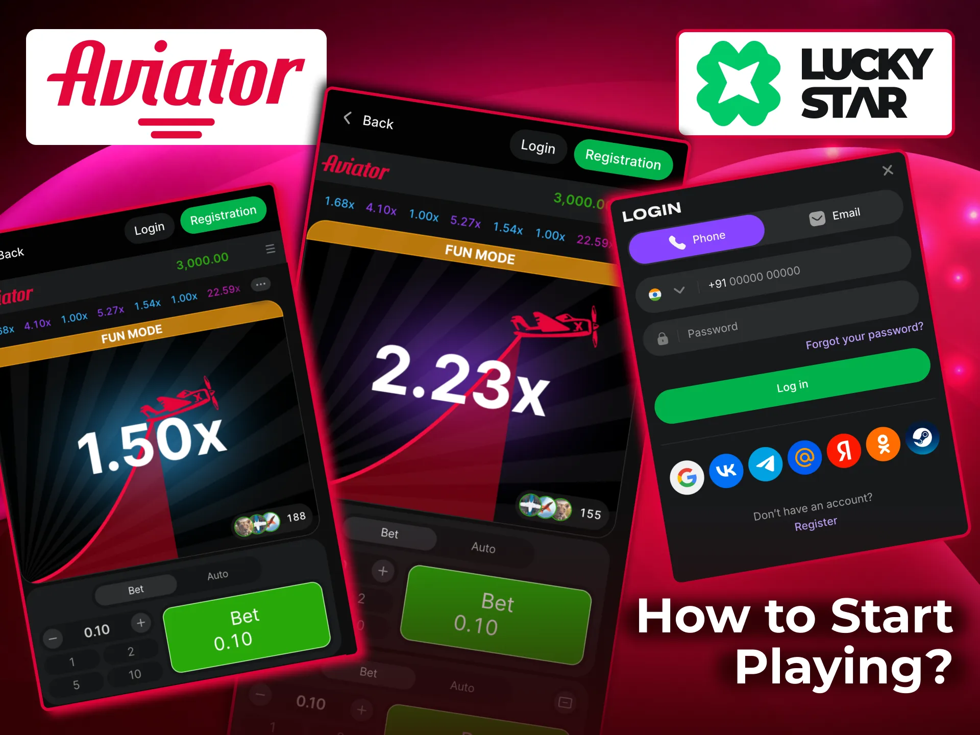 Start Aviator on Lucky Star by registering, finding in Casino section, and choosing play or demo.