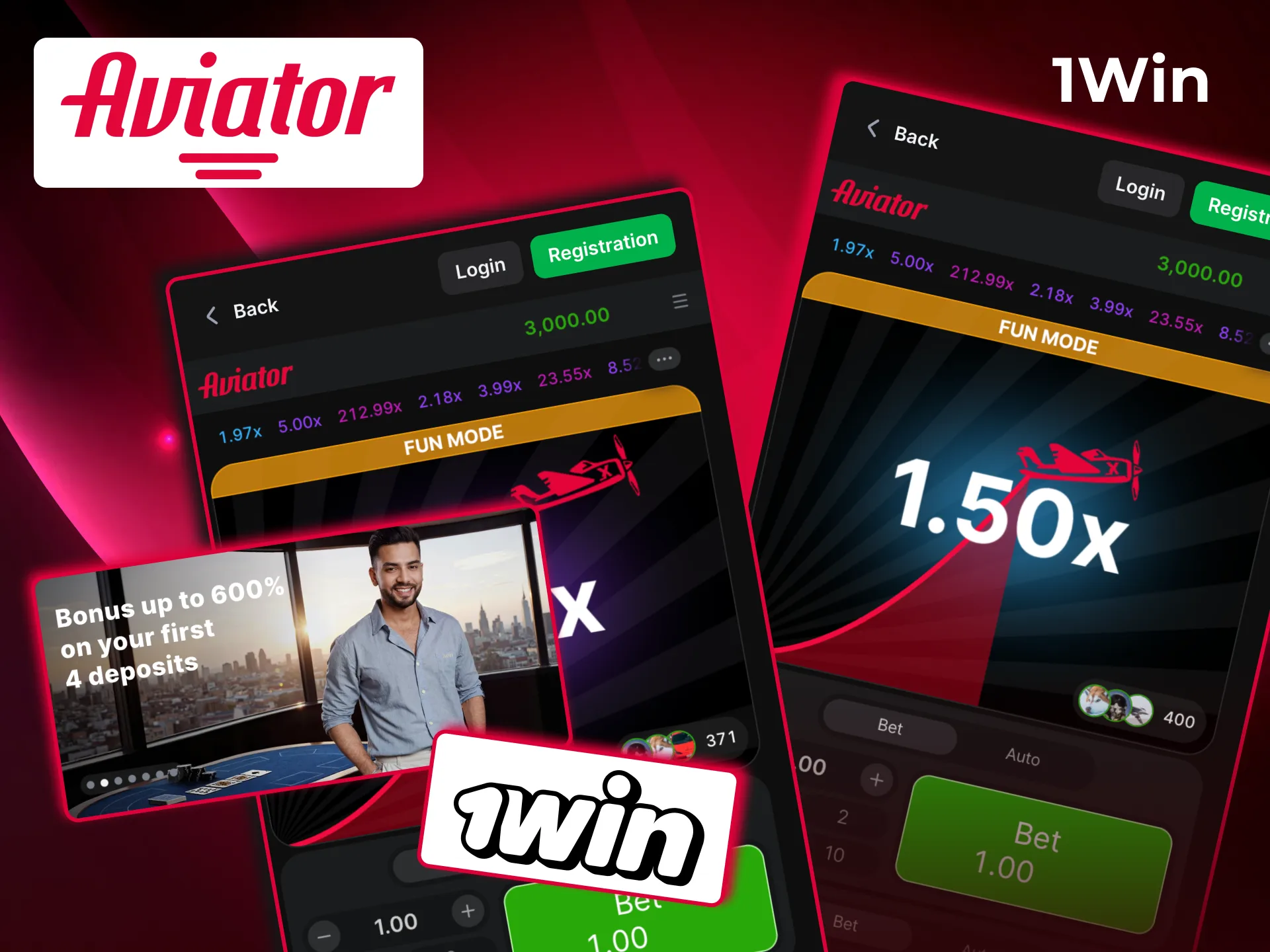1Win Casino ranked fourth Aviator site in India with 400 free spins bonus.