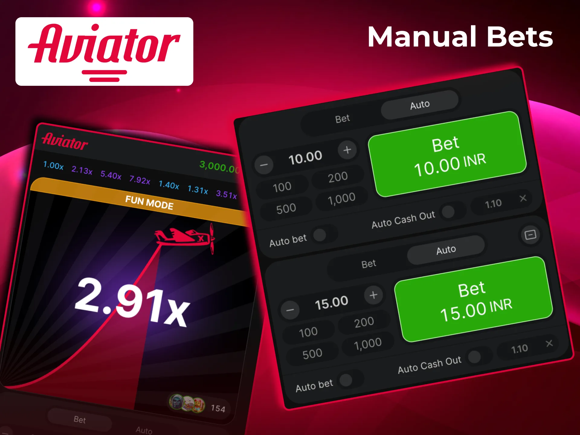 Aviator manual mode lets players set bet and choose cash out timing.