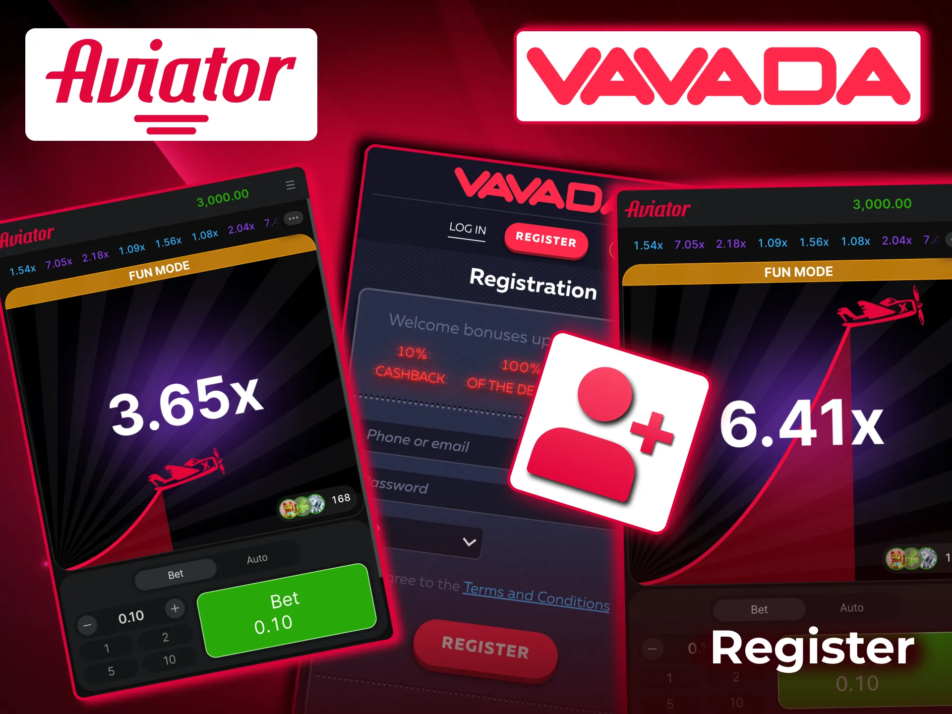 Start playing Aviator on Vavada after registering by social networks or manual form entry.